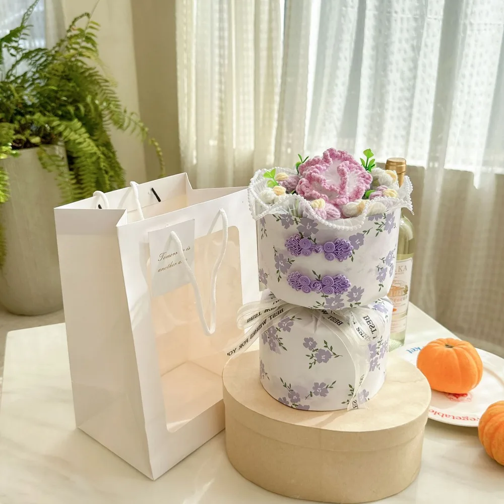 

Romantic Knitted Rose Bouquet Finished Handicraft Carnation Bouquet Gift Fashion Chinese Style Fake Flower Valentine's Day Gift