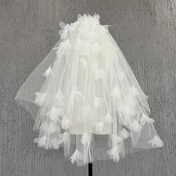 New Arrival Ivory Short Bridal veils with Metal Comb 3D Flowers Two Layers voile de mariée Bride wedding accessories