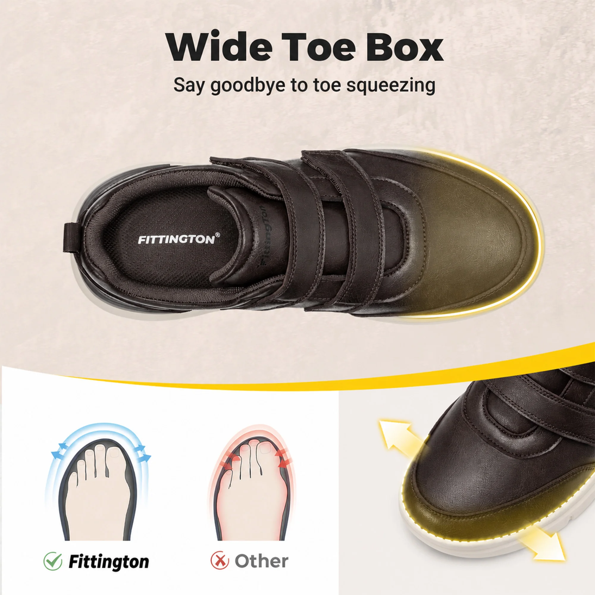 Fittington Extra Wide Toe Me's Diabetic Shoes Causal Business Leather Dress Shoes for Men Arch Support Comfort Relief Foot Pain