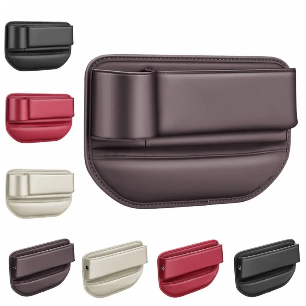 

Leather Car Seat Storage Box 1/2Slot Cup Holder Automobile Front Seat Organizer Durable Universal Seat Clamp Slot