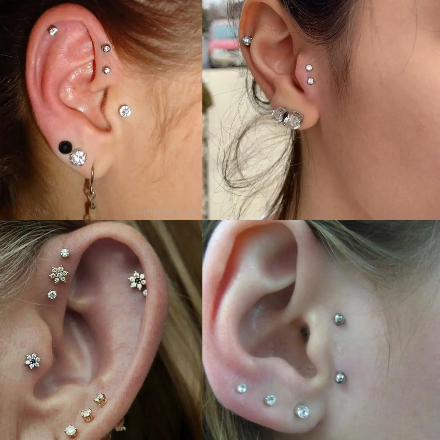 4pcs Stainless Steel Nose Ring Studs Internally Threaded CZ Lip Ring Flat Back Cartilage Tragus Helix Earrings Piercing Jewelry