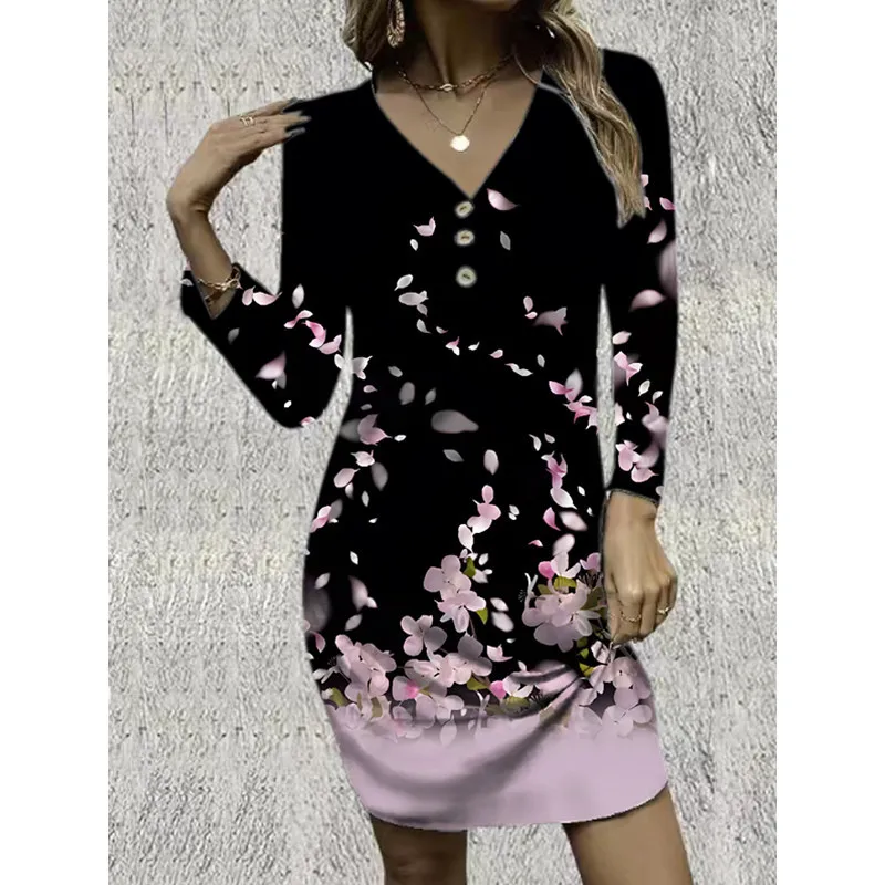 Women New Vintage Ruffles Casual Hole Full Long Sleeve Button Dress Large Big Spring Winter Strip Elegant Party Mini Dresses