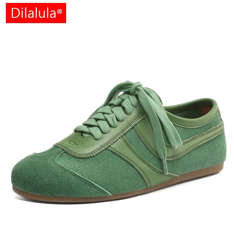 

Dilalula 2025 Trend Genuine Leather Sneakers Women Lace Up Casual Flats Female Walk Shoes Girls Comfort Mixed Color Sneakers