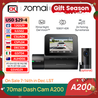 70mai Dash Cam A200 Dual-channel Record 1080P HDR 2'' IPS Screen 24H Parking Monitor 70mai Car DVR A200 130° FOV