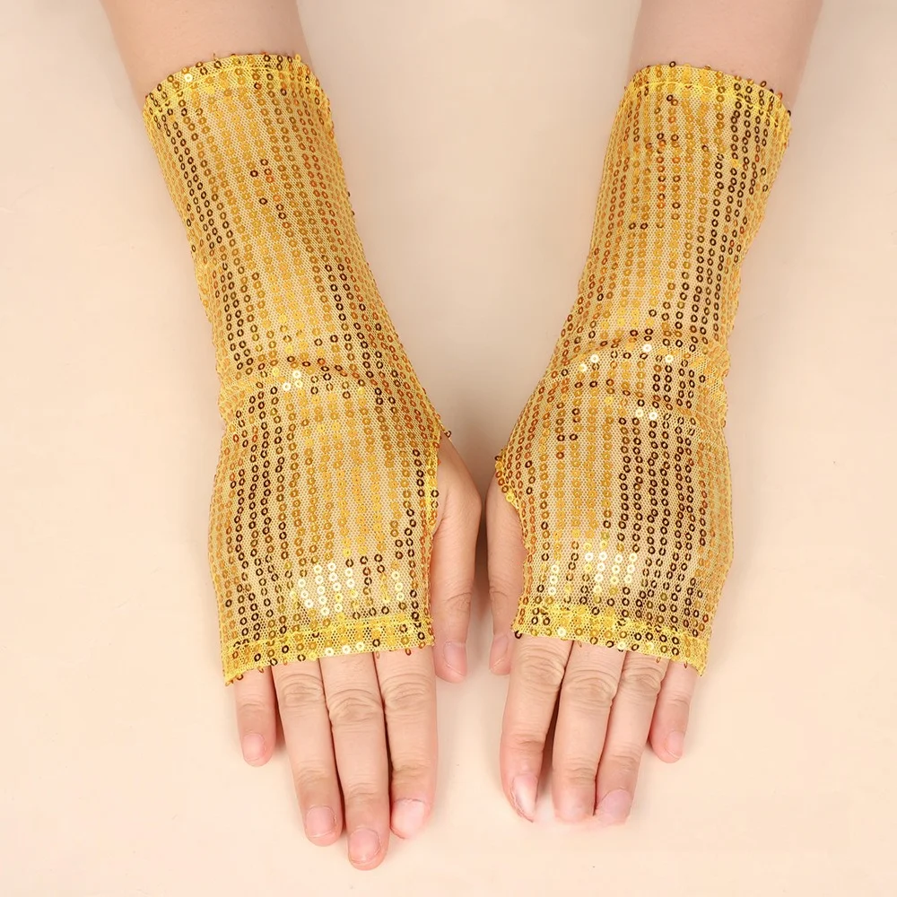 Fingerless Sequin Reflective Gloves for Cosplay Stage Performance Nightclub Party Accessory Women