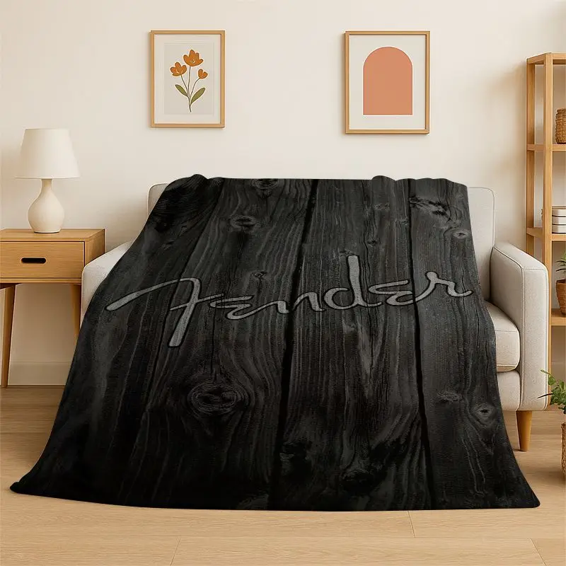 Retro Fender Guitar Logo Instruments Music Soft Flannel Throw Blanket,Cozy Blanket for Bed,Couch,Sofa,Bedroom,Living Room,Travel