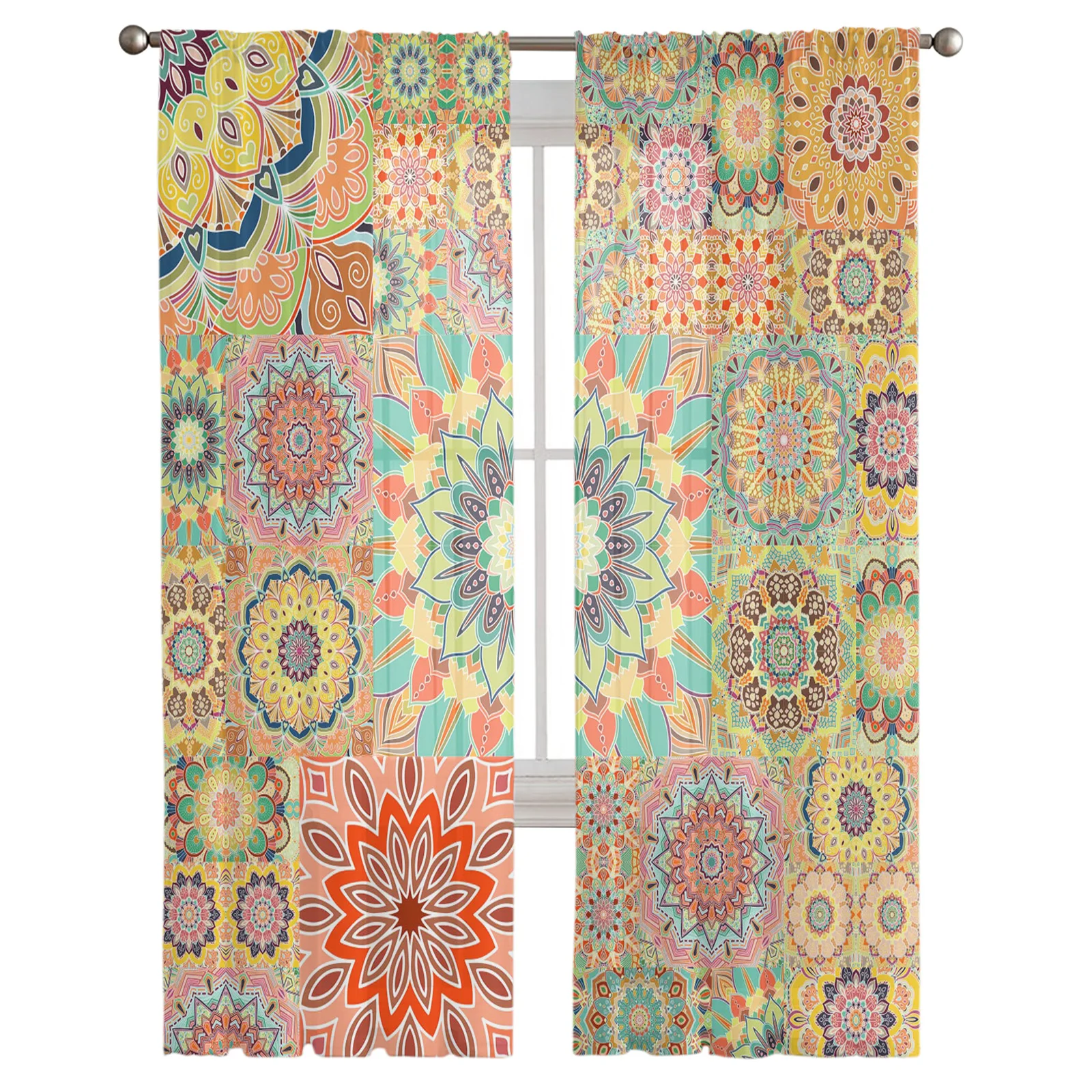 Bohemian Mandala Sheer Voile Curtains for Living Room Bedroom Exotic Style Window Tulle Curtains Transparent Chiffon Curtain