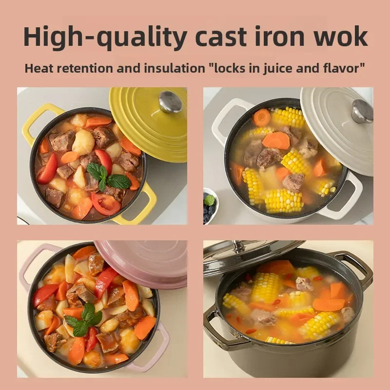 Household Enamel Cast Iron Dutch Oven Non-Stick Stockpot Stew Pot Induction Cooker Casserole