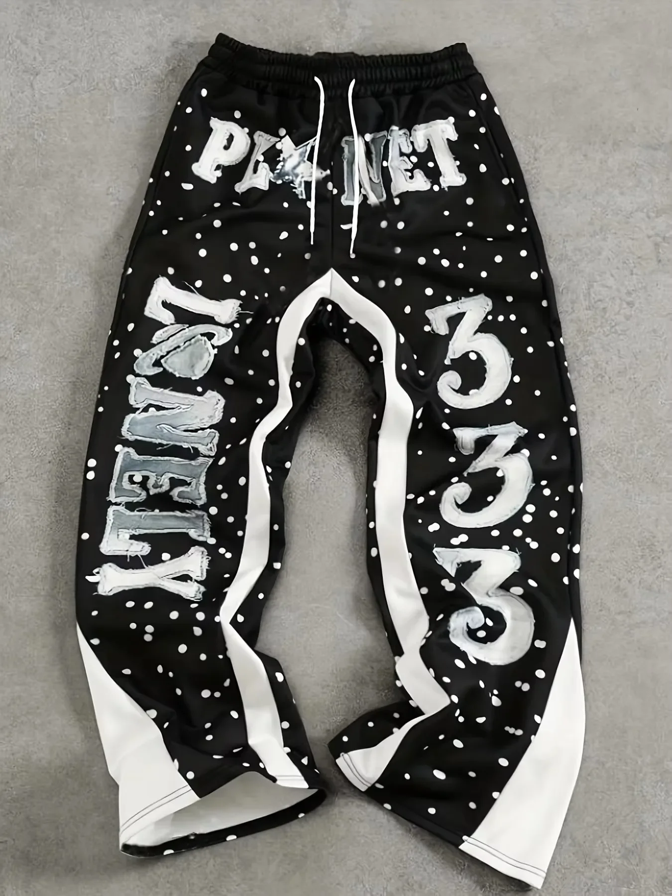 Neutral Quick Drying Straight Leg Pants, 3D Black and White Patchwork Graffiti Letter Printed Pants, Y2K Hip-hop Sports