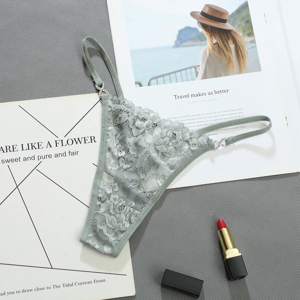 Sexy Women's Underwear Thong Lace Trim Lace Flower Embroidery Pattern Low Waist Women's Underwear Sexy Panties Super Comfortable