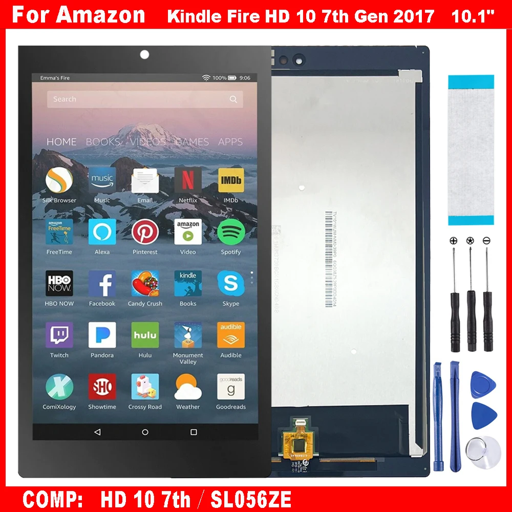 

AAA For Amazon Kindle Fire HD 10 7th Gen 2017 SL056ZE 10.1" LCD Display Touch Screen Digitizer Assembly Replacement Parts