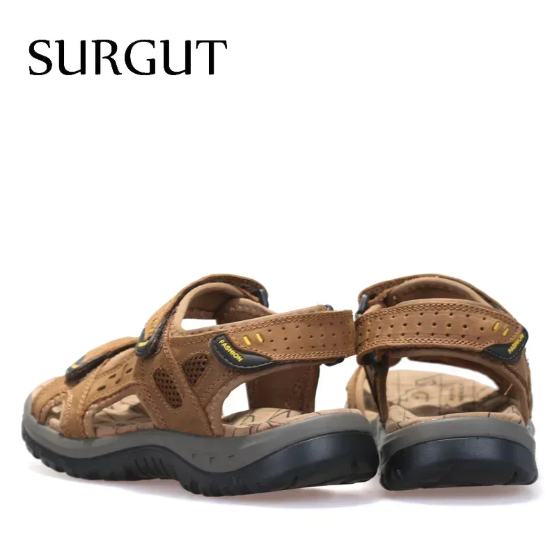 SURGUT Hot Sale New Fashion Summer Leisure Beach Men Shoes High Quality Leather Sandals The Big Yards Men\'s Sandals Size 38-48