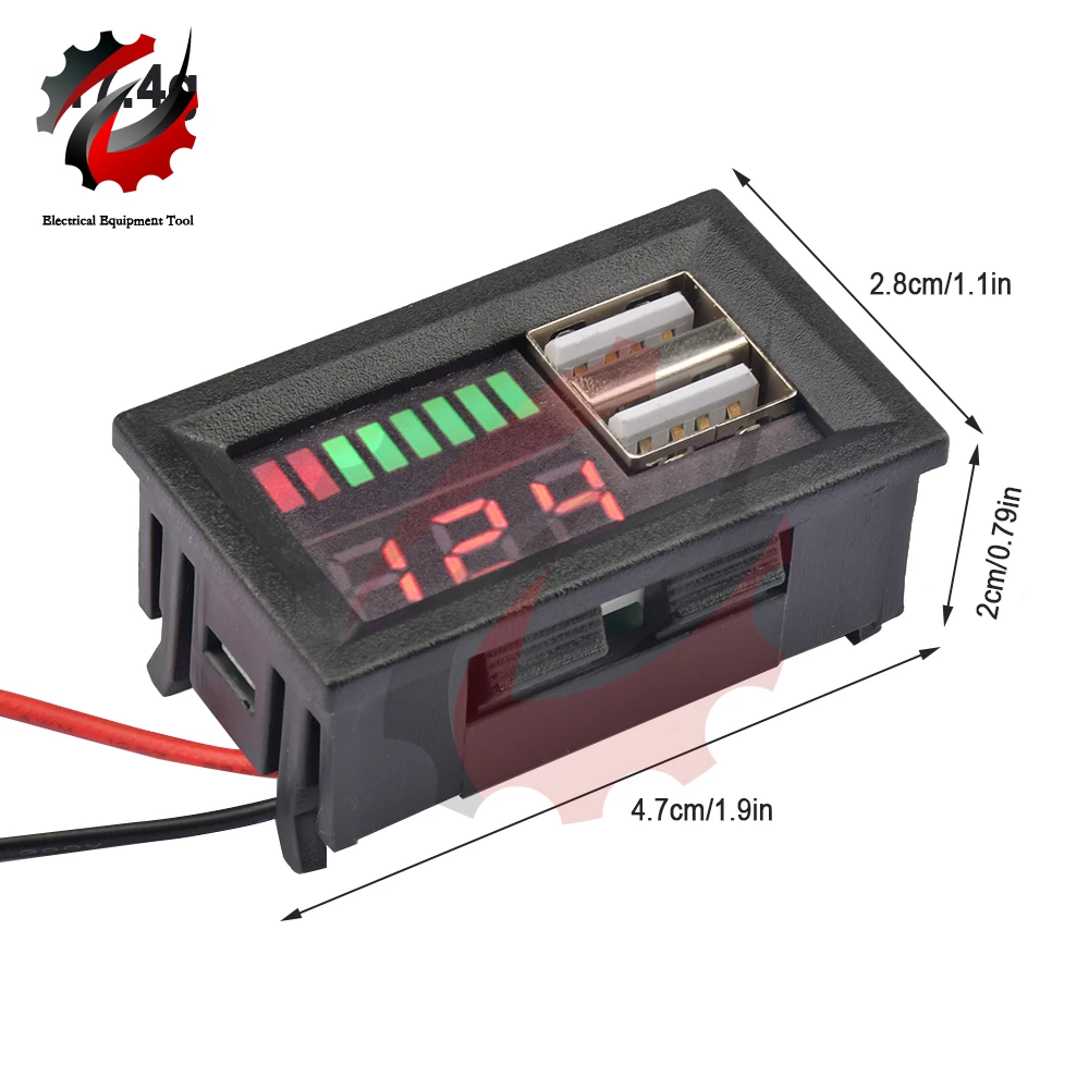 Dual USB Port DC 12V LED Digital Voltmeter 4S Lithium Iron Phosphate Lead Acid Tester for Mobile Phone Adapter USB Output Tester