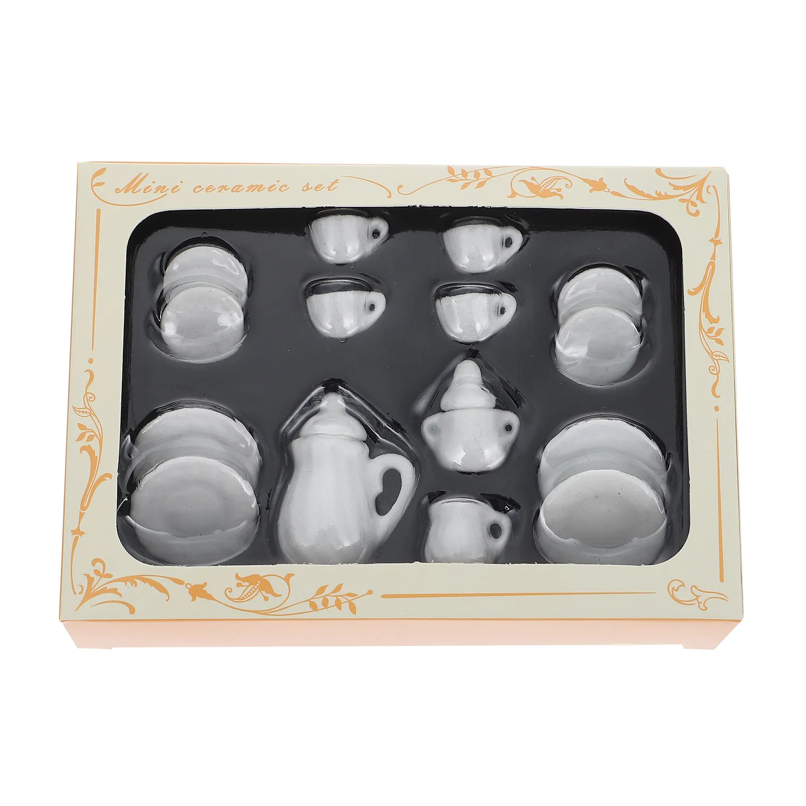 1Set Miniature Ceramic Tea Ware Chic Pocket-Size Porcelain Tea Set Ornament for Dollhouse Decoration Play House Accessory