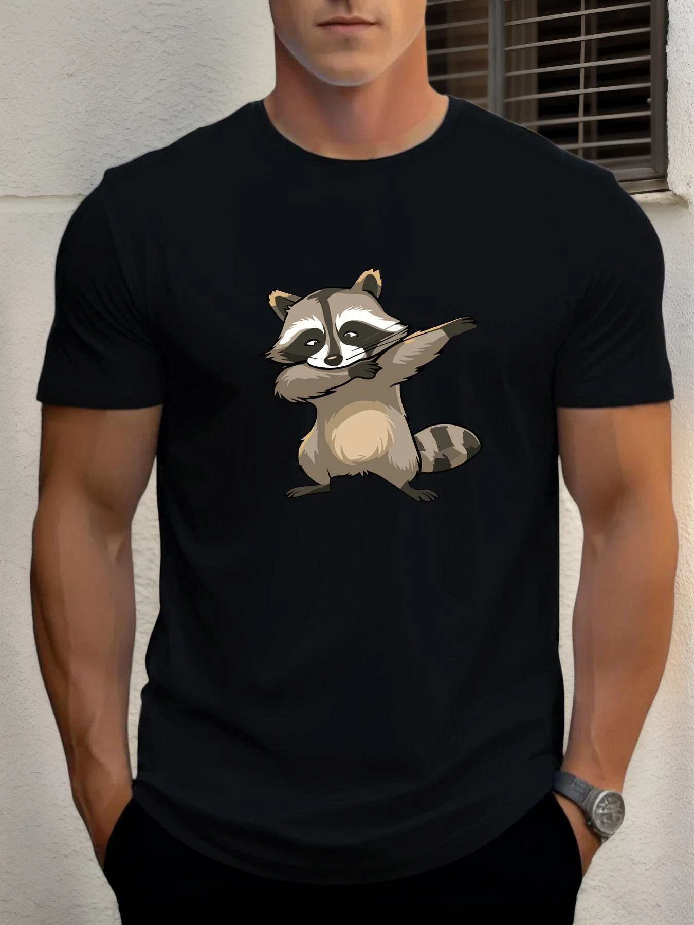 

T Shirt For Men's Raccoon 100% Cotton Graphic Print Summer Round Neck Tee Casual Breathable Streetstyle Daily Cool T Shirt
