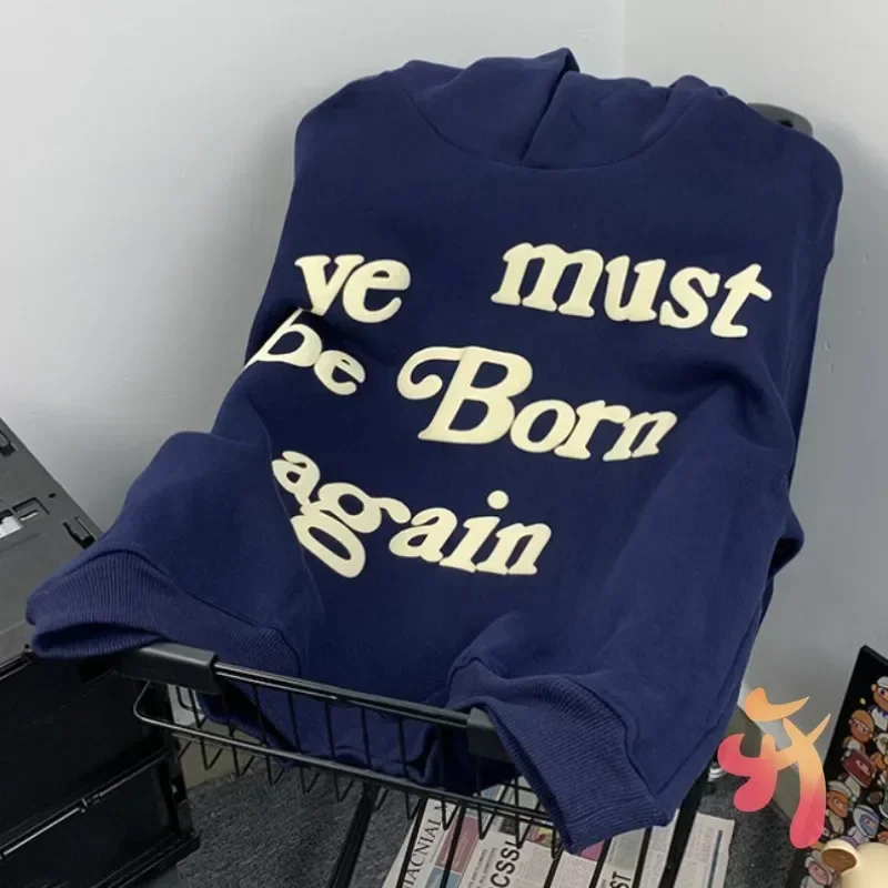 Fast Shopping Dark Blue Hoodies Fleece Foam Letter Ye Must Be Born Again CPFM Street Kanye Hoody Oversized Men Women Sweatshirt