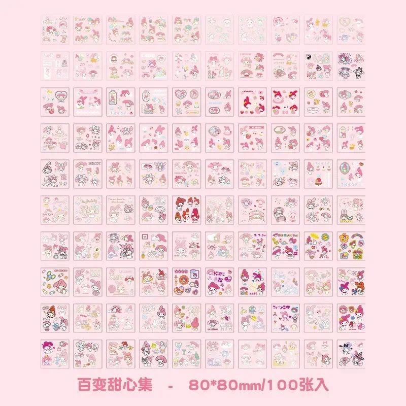 100pcs No Repeat Sanrio Kuromi Cinnamoroll My Melody DIY Waterproof Kids Gudetama Stickers