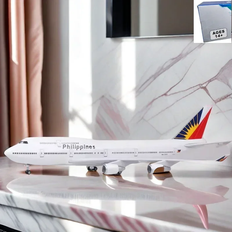 

1:150 Scale 47CM Diecast Model Philippine 747 Resin Antistress With Light and Wheels Airlines Display Airplane Airbus Toys Goat