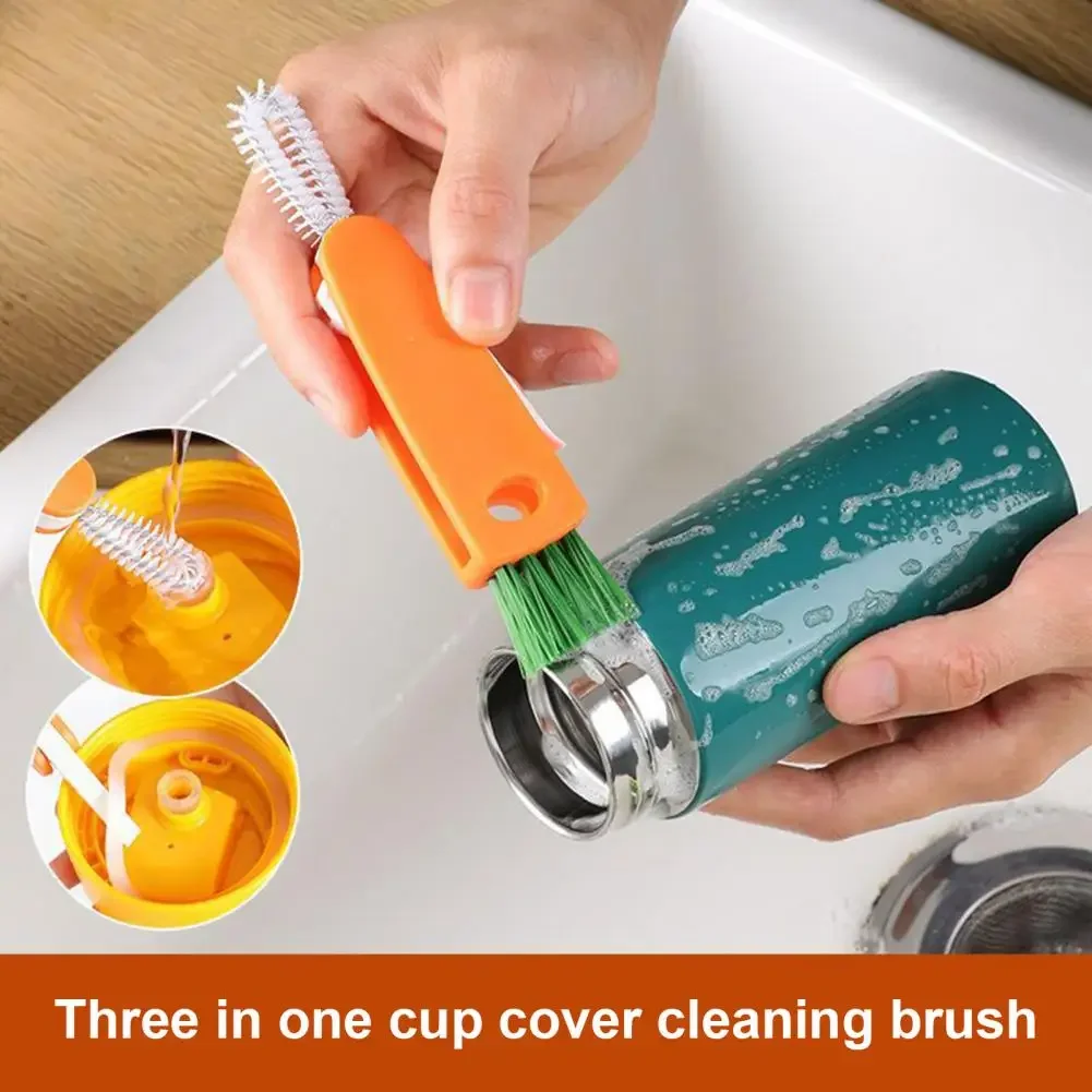 3 in 1 Multifunctional Cup Cleaning Brushes Rotatable Cup Mouth Brush Bottle Cap Brush Kitchen Household Mini Clean Brush Tools