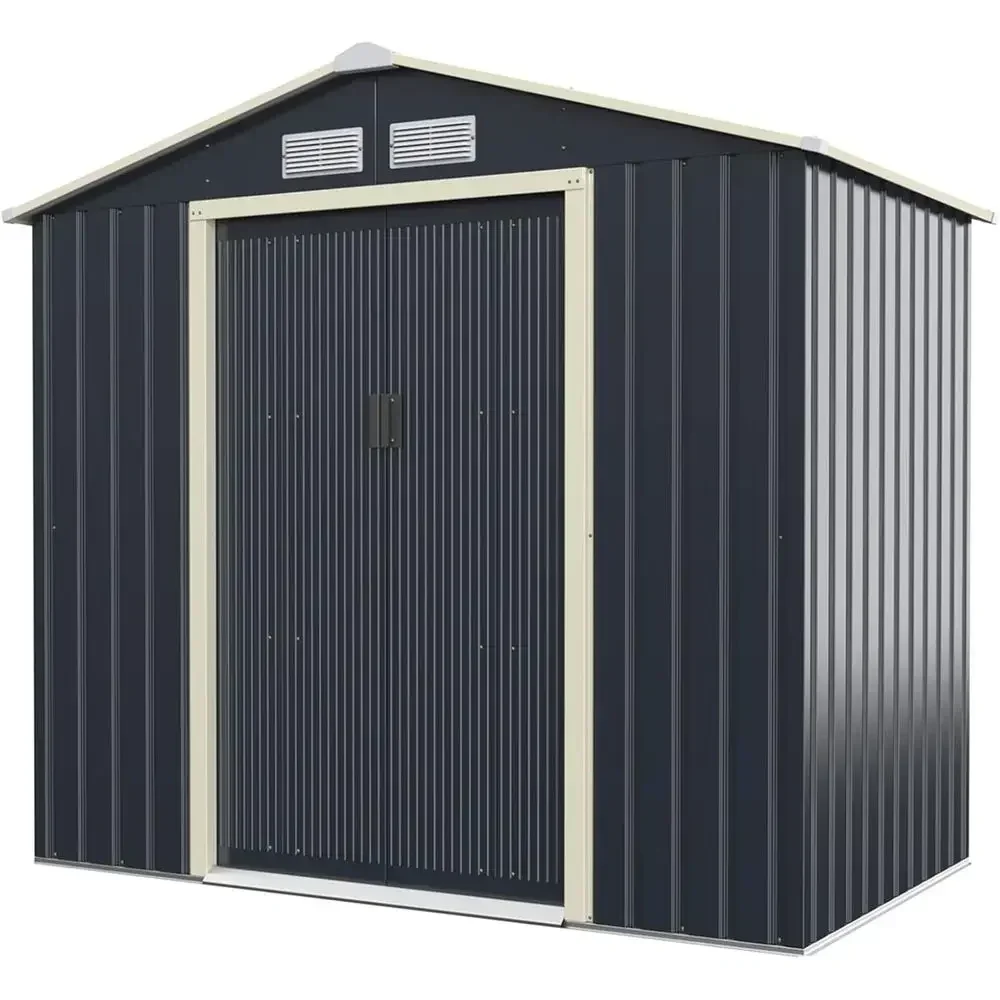 Double Sliding Door Outdoor Storage Shed, Galvanized Metal, Weather-Resistant Garden Storage, Ventilated, Ideal for Patio and La