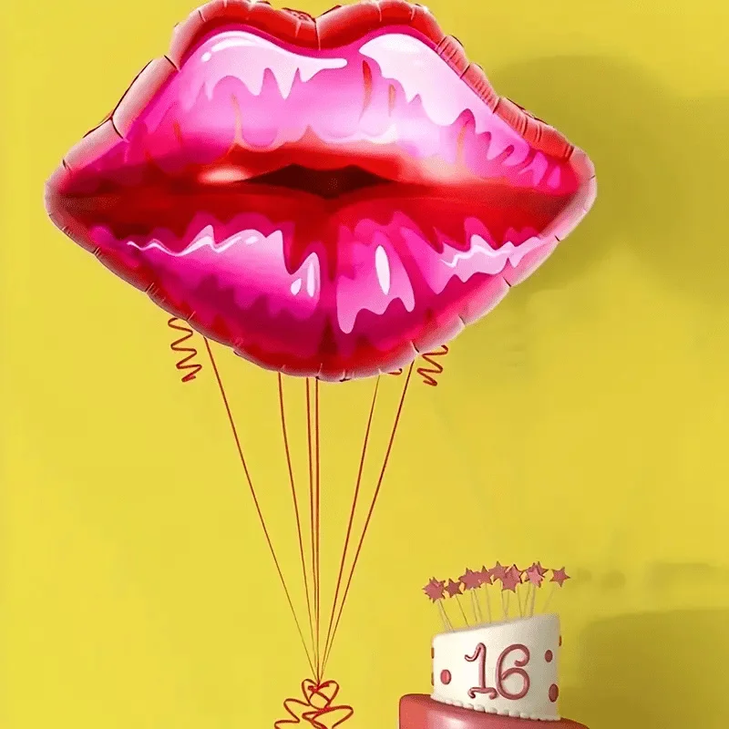 Roter Lippenballon, große Lippen und Lippenstift, Aluminiumfolienballon, Hochzeit, Valentinstag, Vorschlag, Jubiläumsdekoration – Detail 13