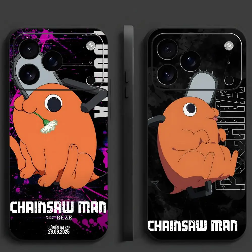 Funda para Teléfono P_Pochita Chainsaw Man para iPhone 17 16 15 14 13 12 11 Pro Max Plus Mini, Carcasa Suave Negra Esmerilada