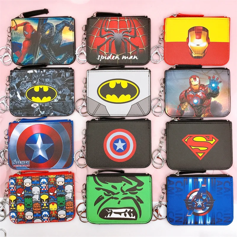 Superhero Spider-Man Batman Captain Vengeance Card Holder Badge with Key Ring Coin Card Holder Wallet Purse