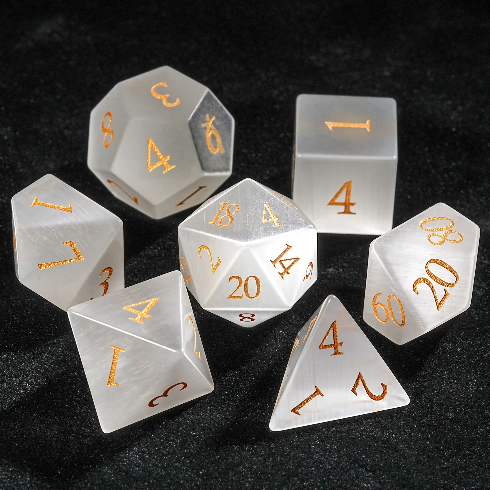 

7pcs DND Dice White Jade Gemstone Dice Golden Word Dice Set Multi-sided Polyhedral Dice for D&D Game COC Role Playing RPG Table