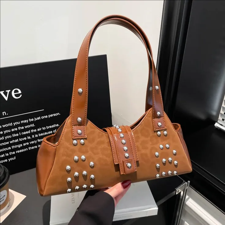 

2025 Winter Vintage Underarm Bag, Studded Biker Purse for Women, Edgy Shoulder Crossbody, Trendy Day-to-Night Tote, Textured