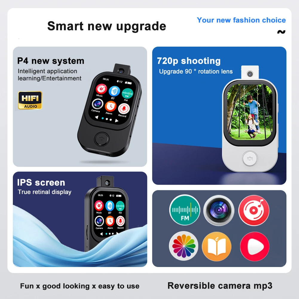 เครื่องเล่น MP3 พร้อมกล้องเครื่องเล่นเพลงหน้าจอสัมผัสขนาด 2.01 นิ้วพร้อม BT 5.4 สําหรับกีฬา/วิ่ง/ขี่จักรยาน/ออกกําลังกาย