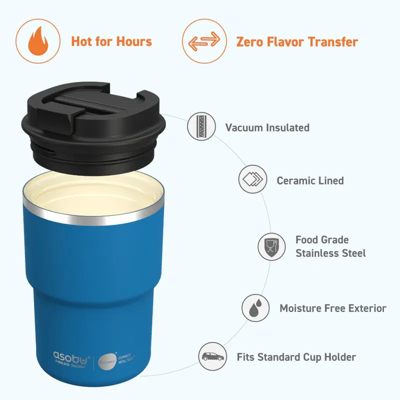 ASOBU BF52 360ml 12oz Coffee Express Vacuum Insulated Travel Mug Ceramic Lined Stainless Steel Coffee Cup Leakproof Flip Top Lid