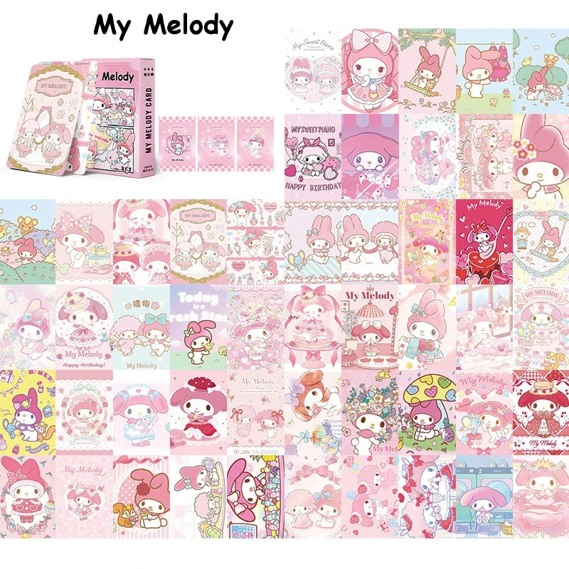 50pcs Sanrio Hello Kitty My Melody Kuromi Cartoon Flash Card Anime Character Card Animation Peripherals Toy Girls Toy Card Gifts