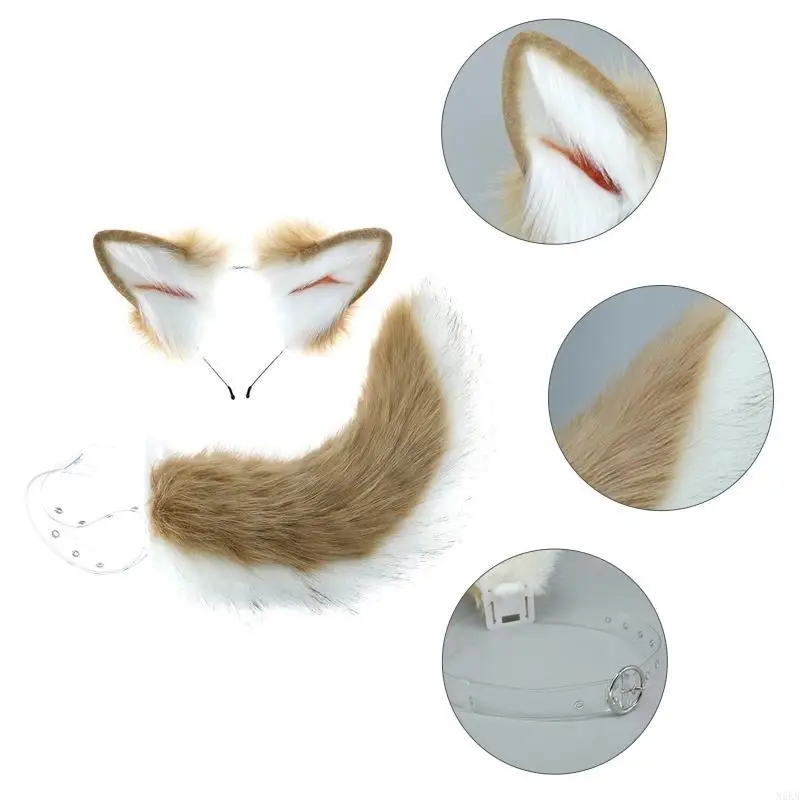 Simulación animales N5KB Shiba inu orejas diadema Toya cosplay cola para vacaciones