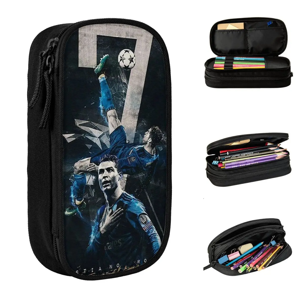 CR7 Football Soccer Pencil Case Ronaldos Pencilcases Pen Box for Girls Boys Big Capacity Bag Students School Zipper Stationery