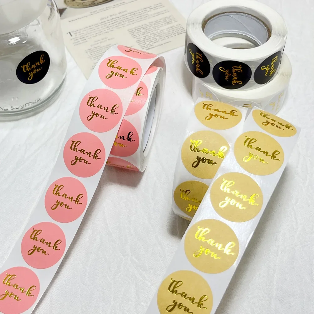500Pcs Gold Black Thank You Stickers 25mm Kraft Paper Sticker for Baking Wedding Decor Birthday Party Gift Cute Sealing Stickers
