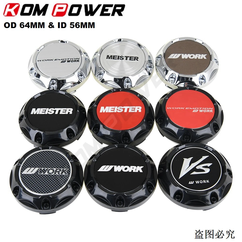 4PCS OD 64MM / ID 56MM Wheel Centre Cap WORK EMOTION MEISTER VS Emblem Sticker Cover Sport Rim Wheel Hub Cap Silver & Black