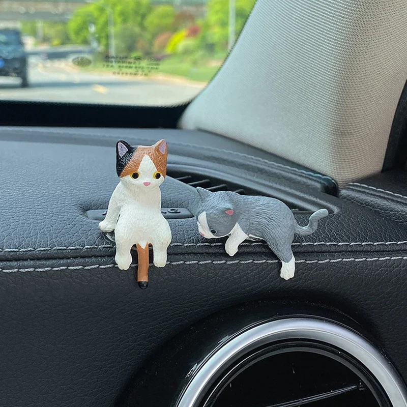 

4pcs Cute Cat Car Screen Ornament Central Control Display Screen Prone Doll Cartoon Decoration Doll Auto Interior Accessories