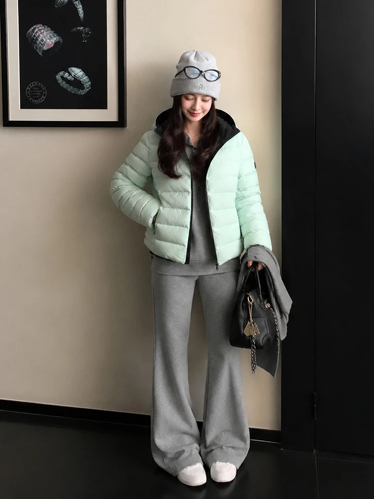 Winter Short Pork Rib Style Hooded Down Jacket Women White Duck Down Zipper Parker Outwear Female Outdoor Cold Proof Down Jacket