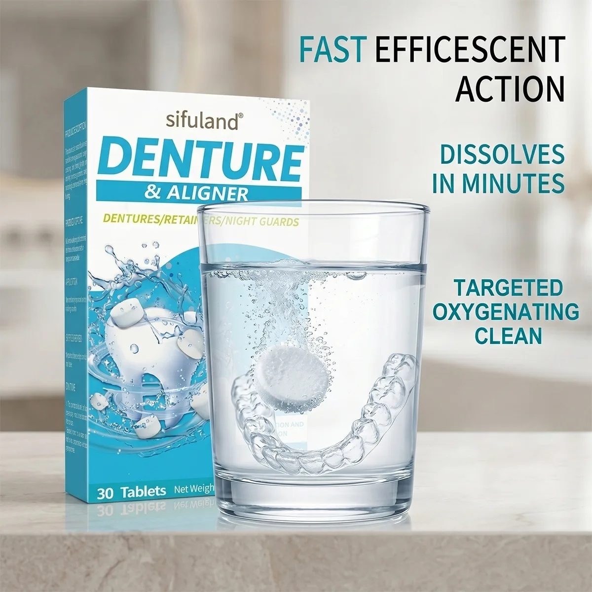 30PCS Denture Cleaning Effervescent Tablets Retainer Cleaner Remove Plaque Odor Fresh Breath Aligner Mouth Night Guard Oral Care