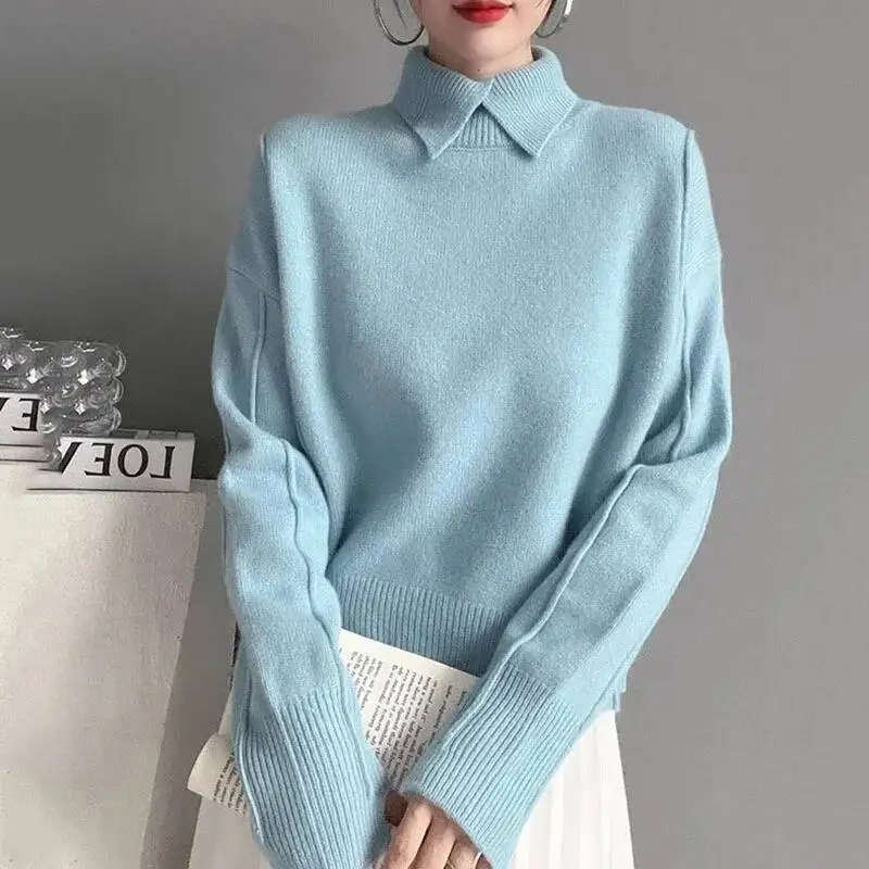 

2026 New Loose Women's Knitted Sweater Pullovers Autumn Long Sleeves Solid Color Fashion Ladies Knitting Sweaters