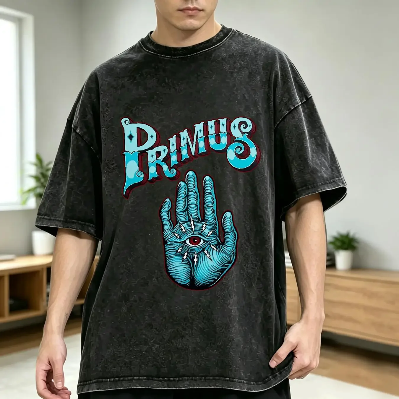 washed T Shirt Primus Band Poster Black  vintage Washed Casual graphic Comfortable Unisex Soft designer clothes streetwear