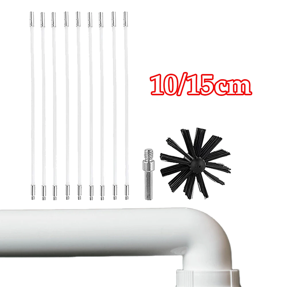 Juego de barrido de chimenea Flexible, cepillo y varilla de barrido de humos, varillas de limpieza de hollín, Kit de herramientas de limpieza de cepillo de nailon con 10/15cm, 9 varillas