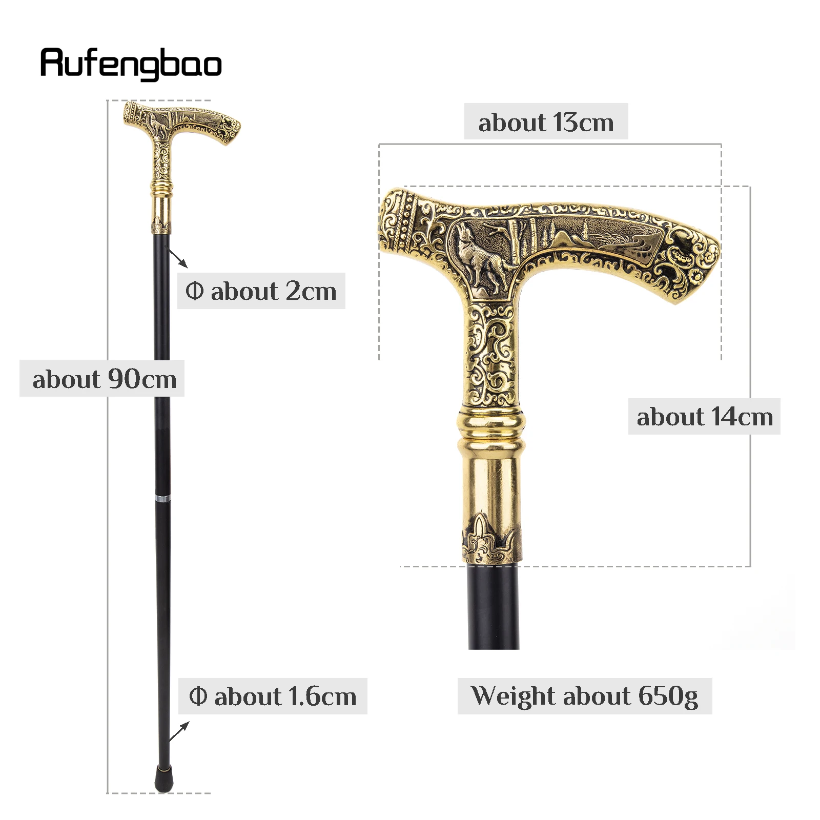 Wolf Handle Luxury Pattern Walking Stick Party Fashion Elegant Walking Stick Decorative Cospaly Cane Knob Crosier 90cm