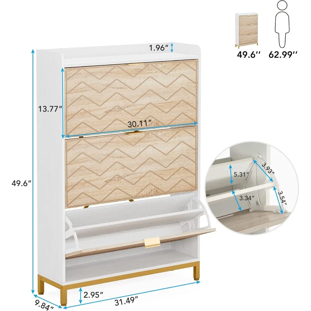 Shoe Cabinet, 3 Flip Drawers Shoe Storage Cabinet, Freestanding 24 Pair Rack Organizer, Wooden Tipping Closet Dresser