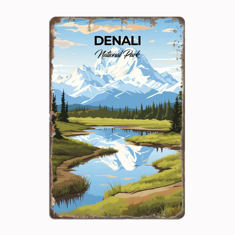 Denali National Park Travel Scenic Spot Poster Metal Plaque Tin Sign Home Decor Room Decoration Kitchen Wall Decor