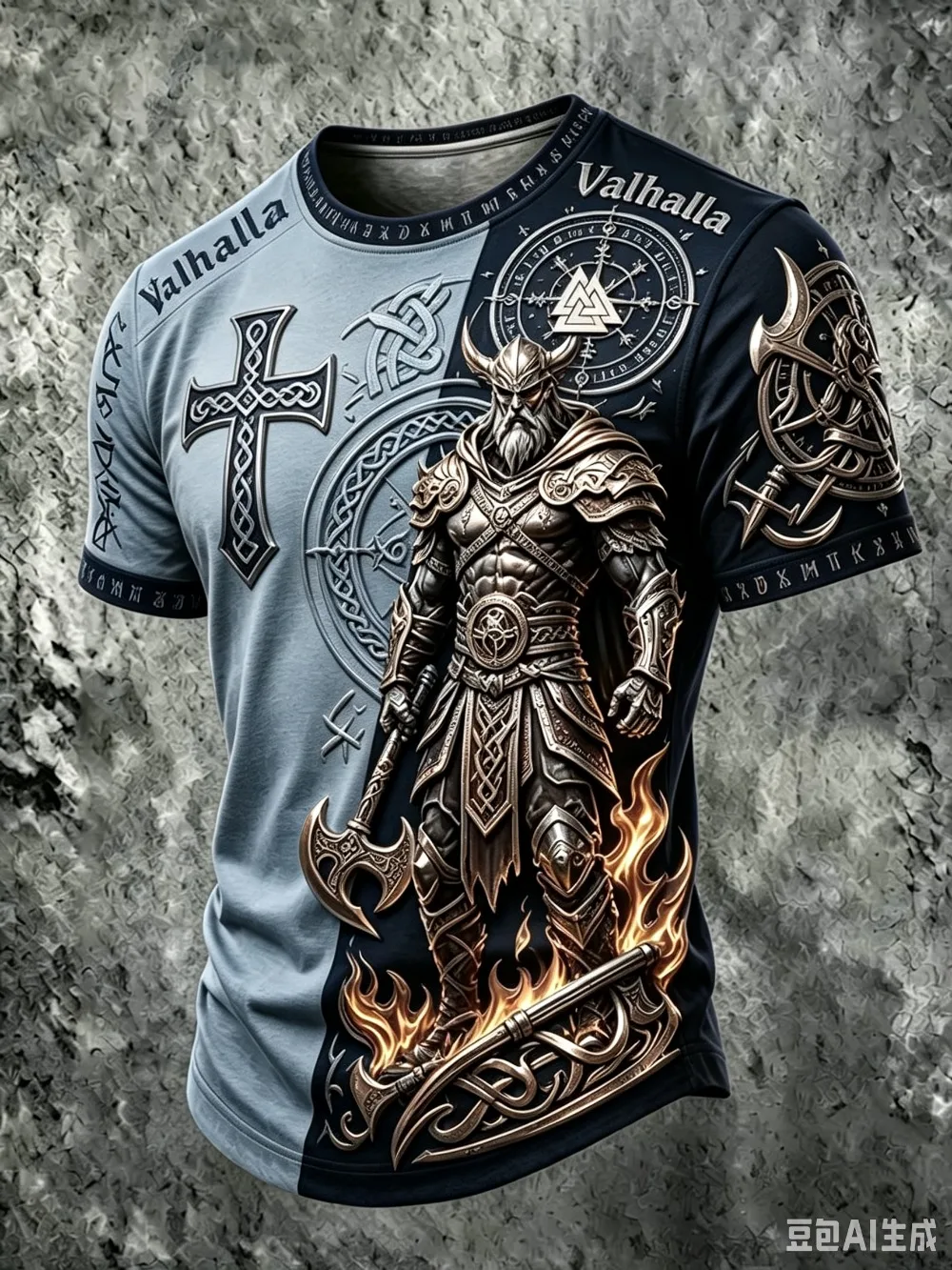 Nordische Mythologie, Valhalla-Krieger, 3D-Druck, lässiges Street-Punk-Outdoor-Fitness-T-Shirt für Herren, große Größen, Eltern-Kind-Top – Detail 6