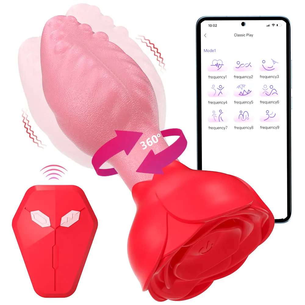 360 Rotation Controlled By App  Remote Control, 9 Modes, Usb Charging, Silicone, Rose Red