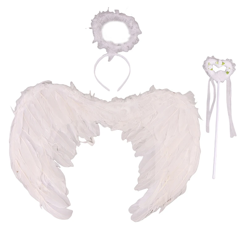 1 Set Wedding Birthday Christmas Party Costumes Kids Party Wings Swallow Halloween Cosplay White Angel Feather Wing Wands