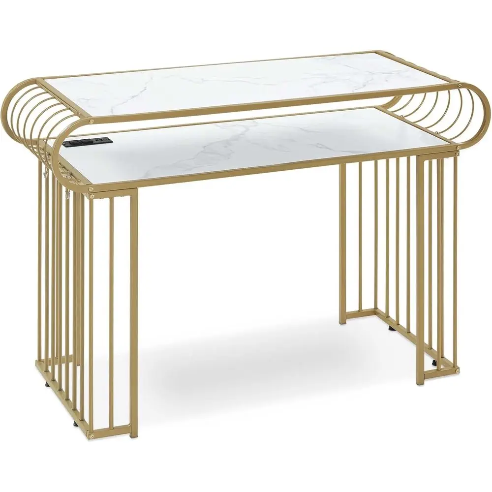 

Manicure Table with Build-in Power Strip, 2 Sockets, 2 USB Ports, Nail Tech Desk with Metal e, Beauty Spa Equipment 2430 (White)