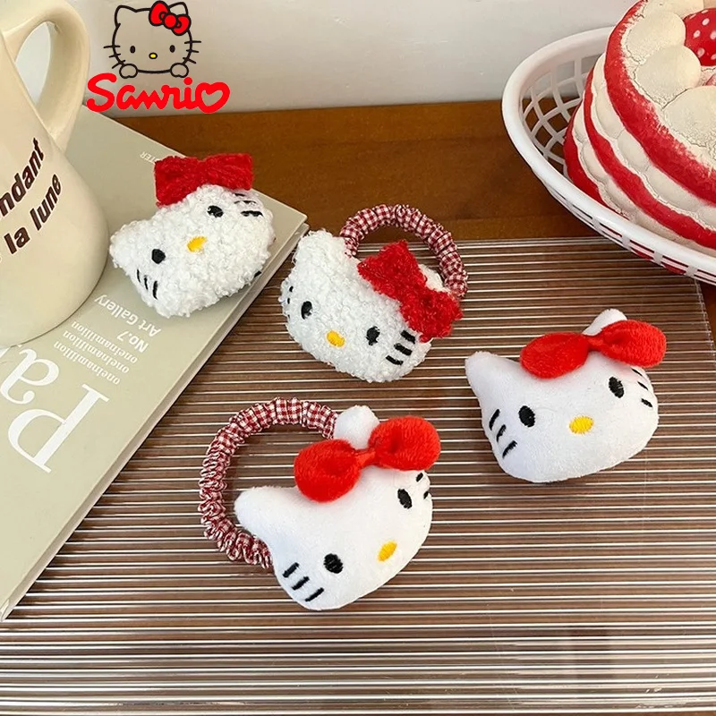 Sanrio Sweet Hello Kitty Cute Plush Elastic Hair Ties Cartoon Kawaii Barrettes Fashion Hair Accessories Hairpin For Girls Gift